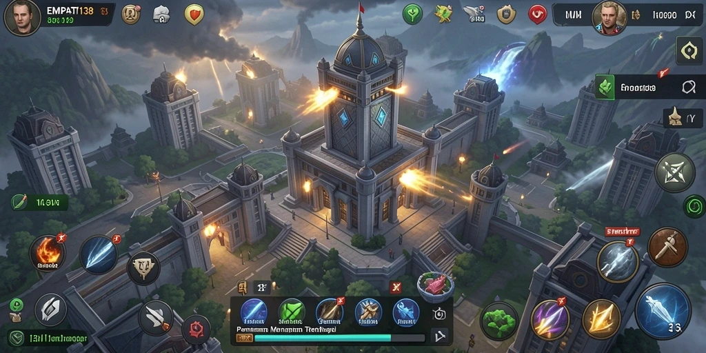 Tangkapan layar gameplay EMPATI138 dengan menara pertahanan yang kuat.
