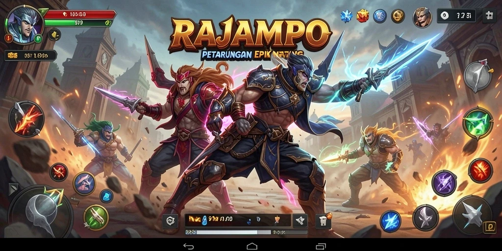 Tampilkan calon petarung dalam aksi penuh di arena pertarungan RAJAMPO.